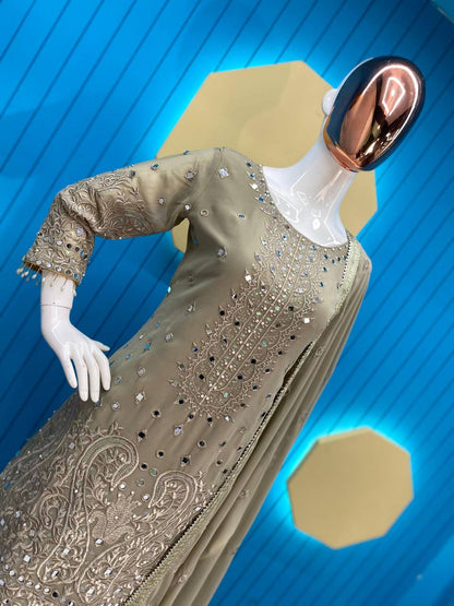 SUIT WITH FULL FLAIR WORK GHARARA
