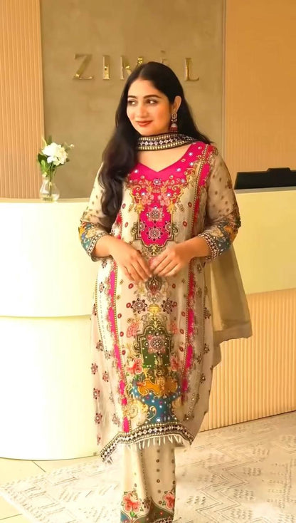 A-LINE KURTA - PLAZZO WITH  DUPATTA