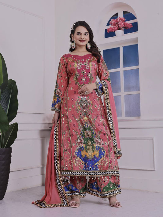 PRINTED A-LINE KURTA - PLAZZO WITH  DUPATTA
