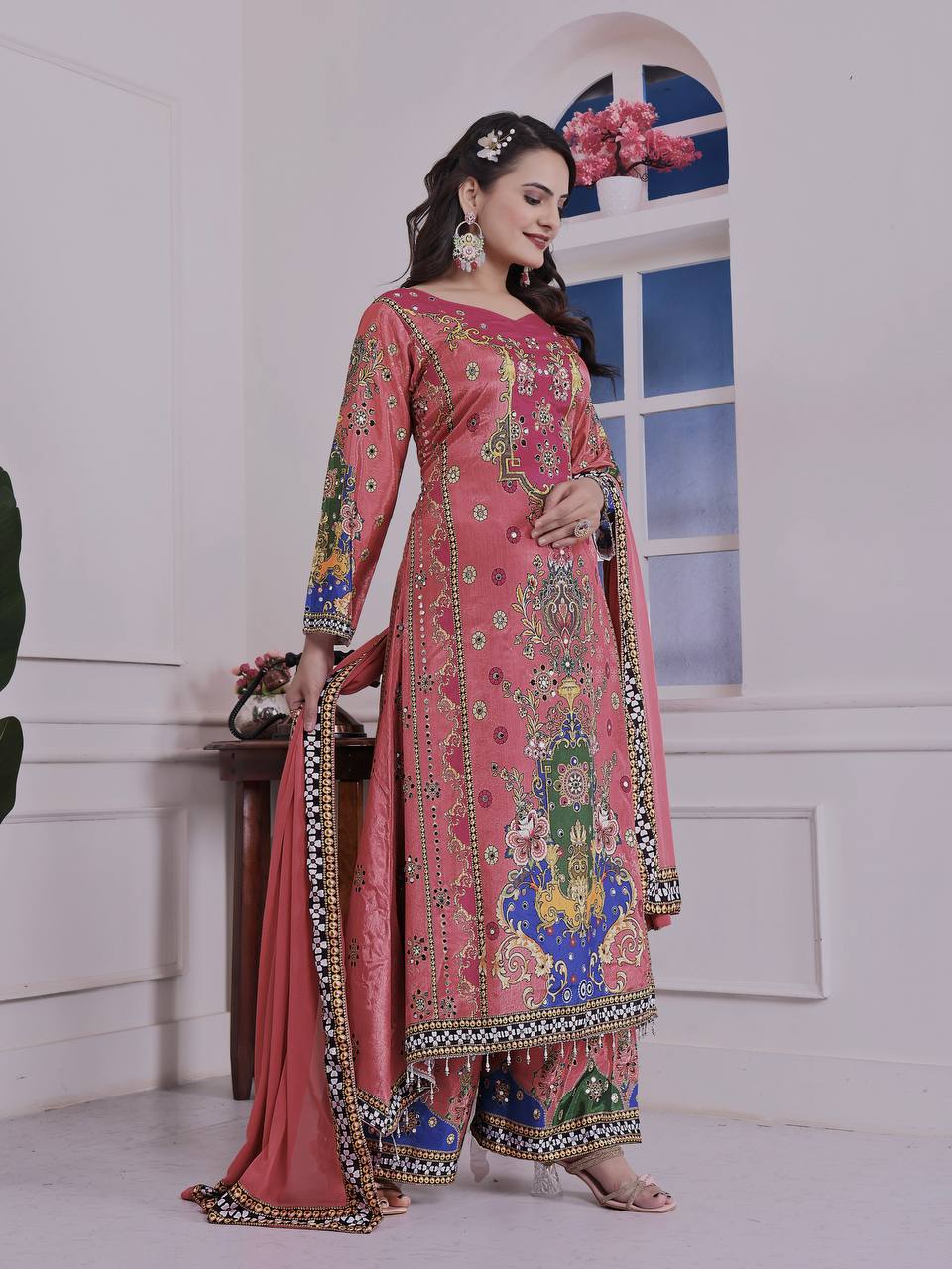 PRINTED A-LINE KURTA - PLAZZO WITH  DUPATTA