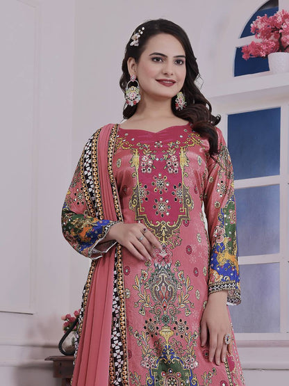 PRINTED A-LINE KURTA - PLAZZO WITH  DUPATTA