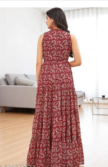 EVERGLOW GEORGETTE  FLARE LONG DRESSES